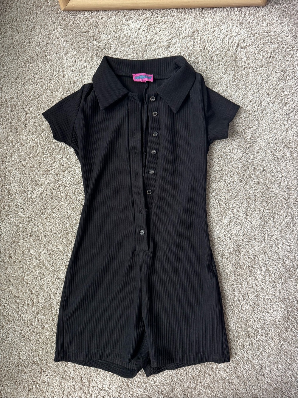 Edikted Black Ribbed Button-Front Romper